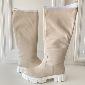 NWOT Free People Brooks Tall Leather Creme Boots Sz 38.5
